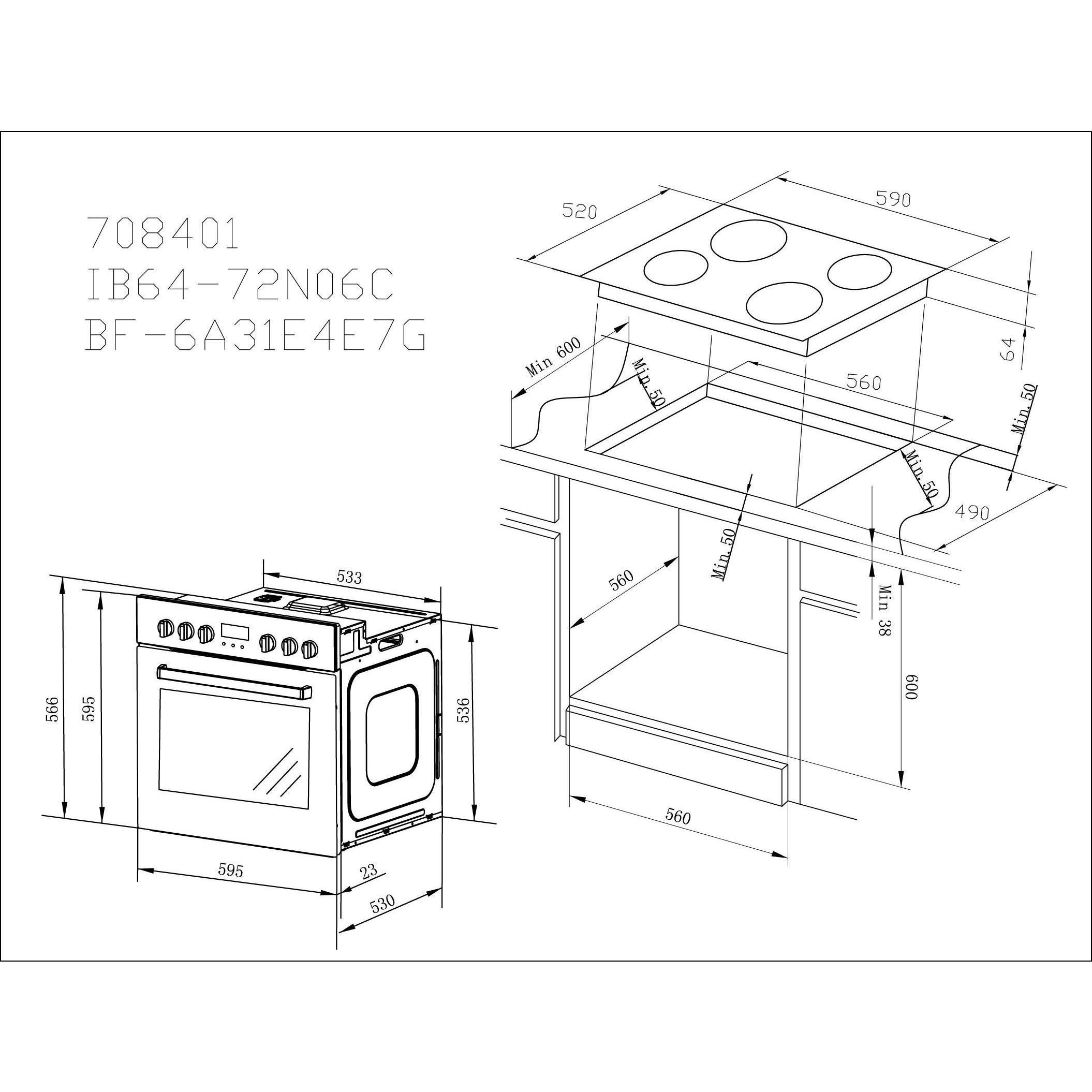Einbauherd mit Glaskeramikkochfeld BF-6A31E4E7G + IB64-72N06C – Bild 8